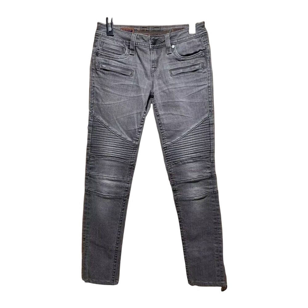 Rock‎ Revival Sheryl Skinny Jeans Womens 27 Grey Moto Biker Ribbed RRU189SK-8